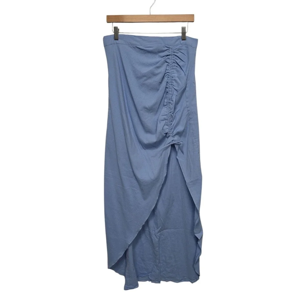 NWT Rumer Revolve Camille Ruched Midi Skirt in Blue Womens Large Vacation‎